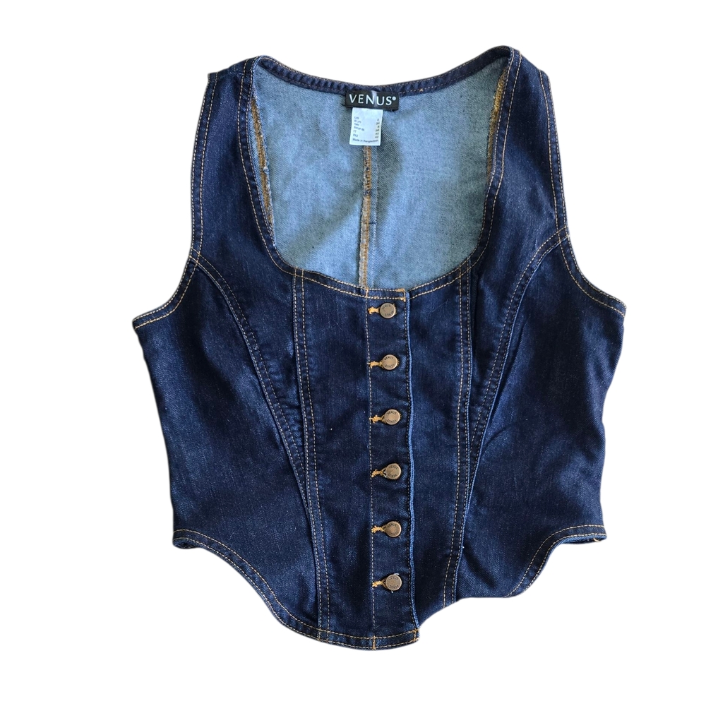 VENUS Women's Dark Blue Denim Button-Up Blouse